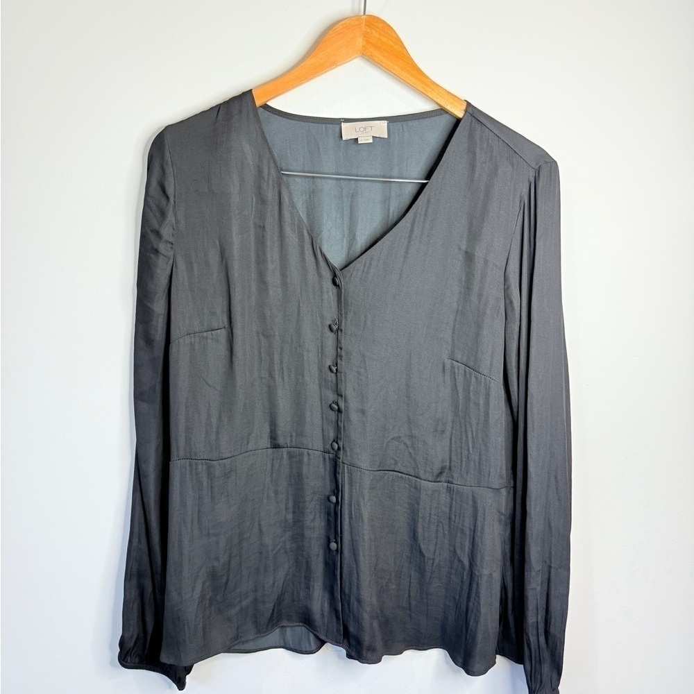 LOFT Black Button Up Lightweight Blouse (S)